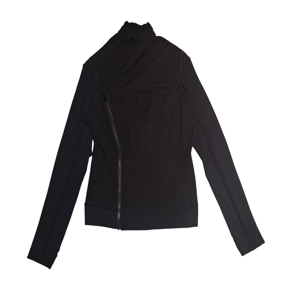 Lululemon Bhakti Jacket Womens 4 Black Yoga Athletic Asymmetric Zip Moto Wrap